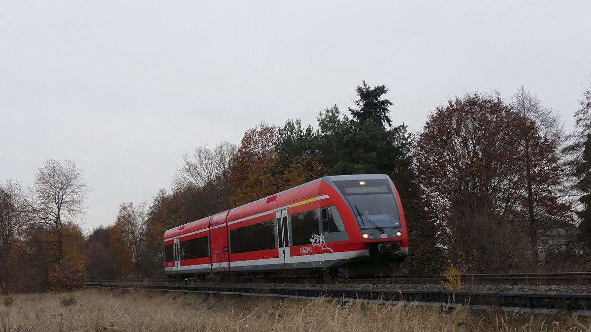 Ein 646 unterwegs als RB61 nach Rödermark Ober-Roden kurz vor dem Orteingang von Ober-Roden. Aufgenommen am 21.11.2018 16:21