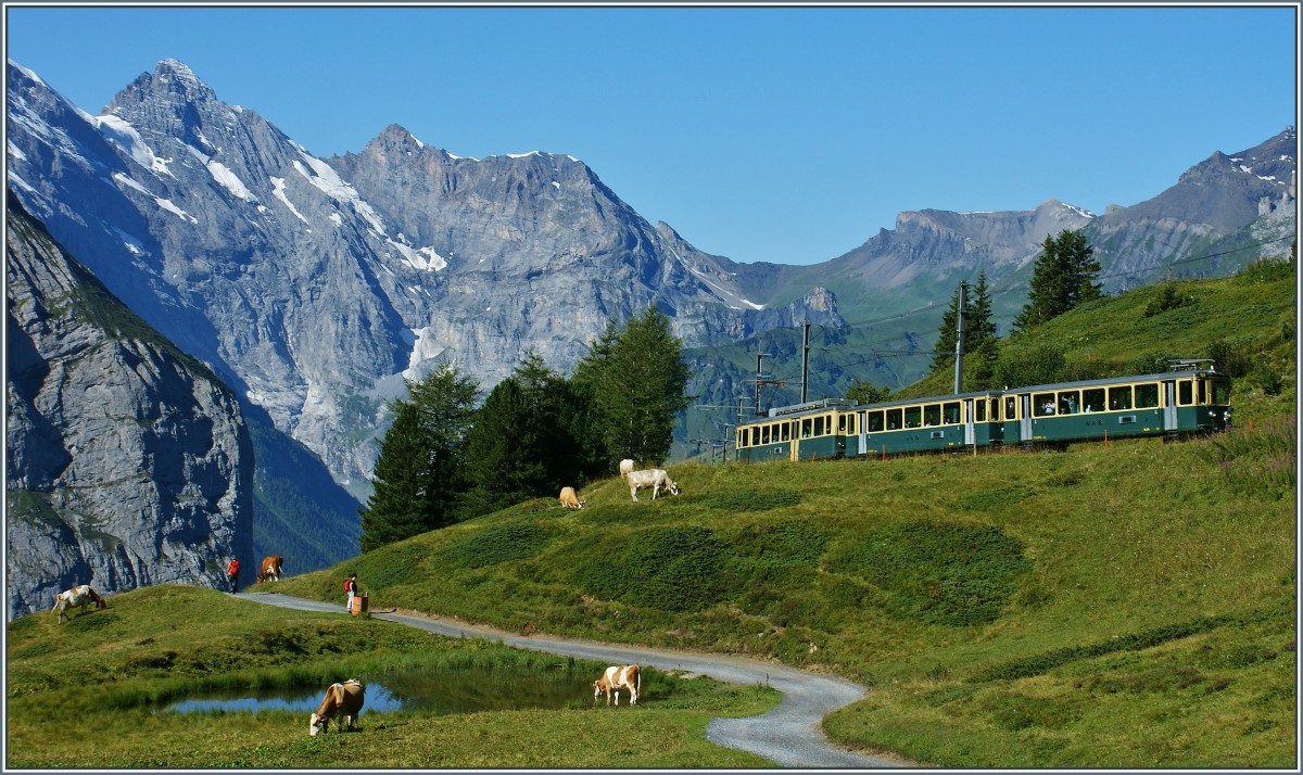 Ein lterer WAB-Zug kurz vor der Kleinen Scheidegg.
(21.08.2013)