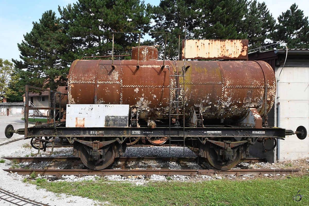 Ein alter Kesselwagen Ende August 2019 im Eisenbahnmuseum Ljubljana.