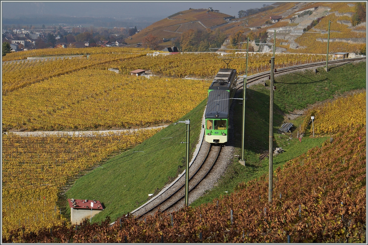 Ein ASD Regionalzug in den Rebbergen oberhalb von Aigle. 
4. Nov. 2015