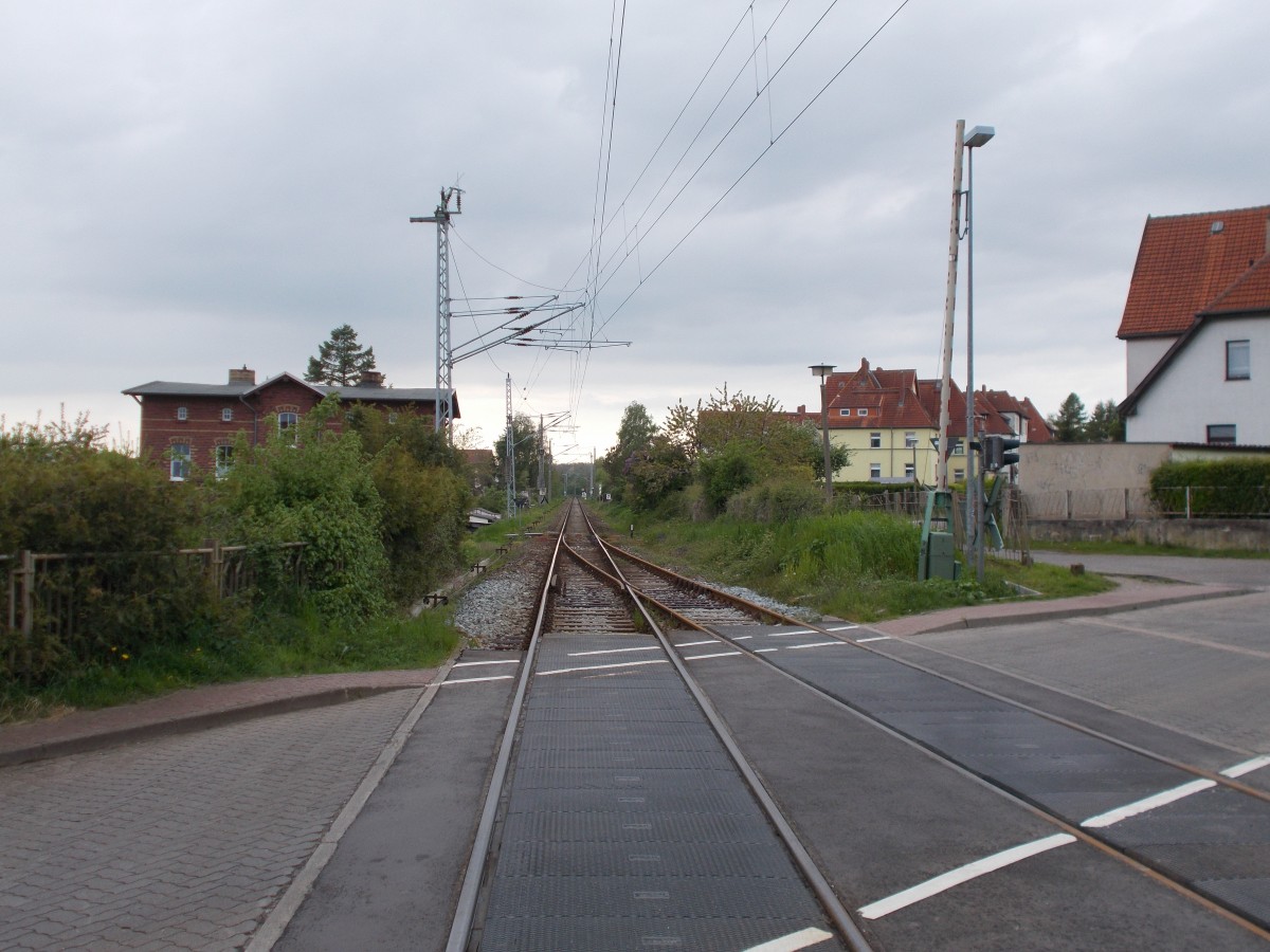 Ein-bzw Ausfahrbereich in Sassnitz Richtung Lancken am 19.Mai 2015.Aufgenommen vom Bahnübergang Merkelstraße aus.