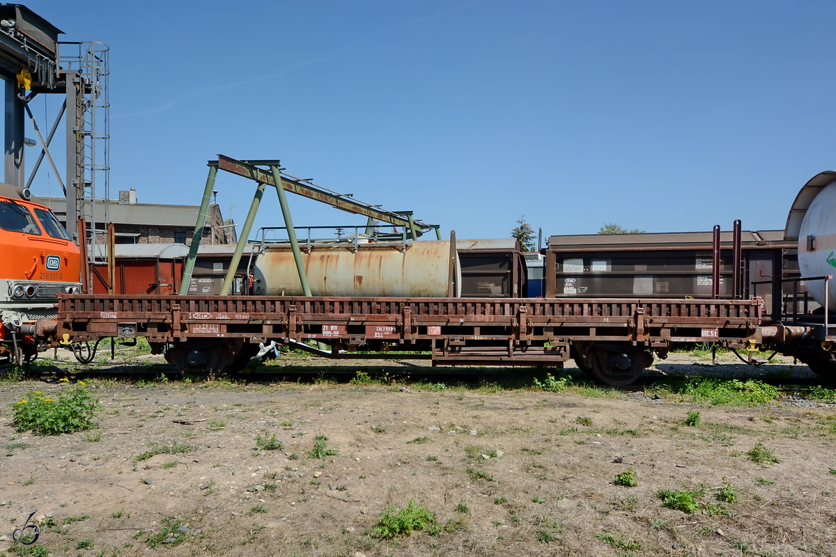 Ein Flachwagen im August 2018 im Eisenbahnmuseum Koblenz.