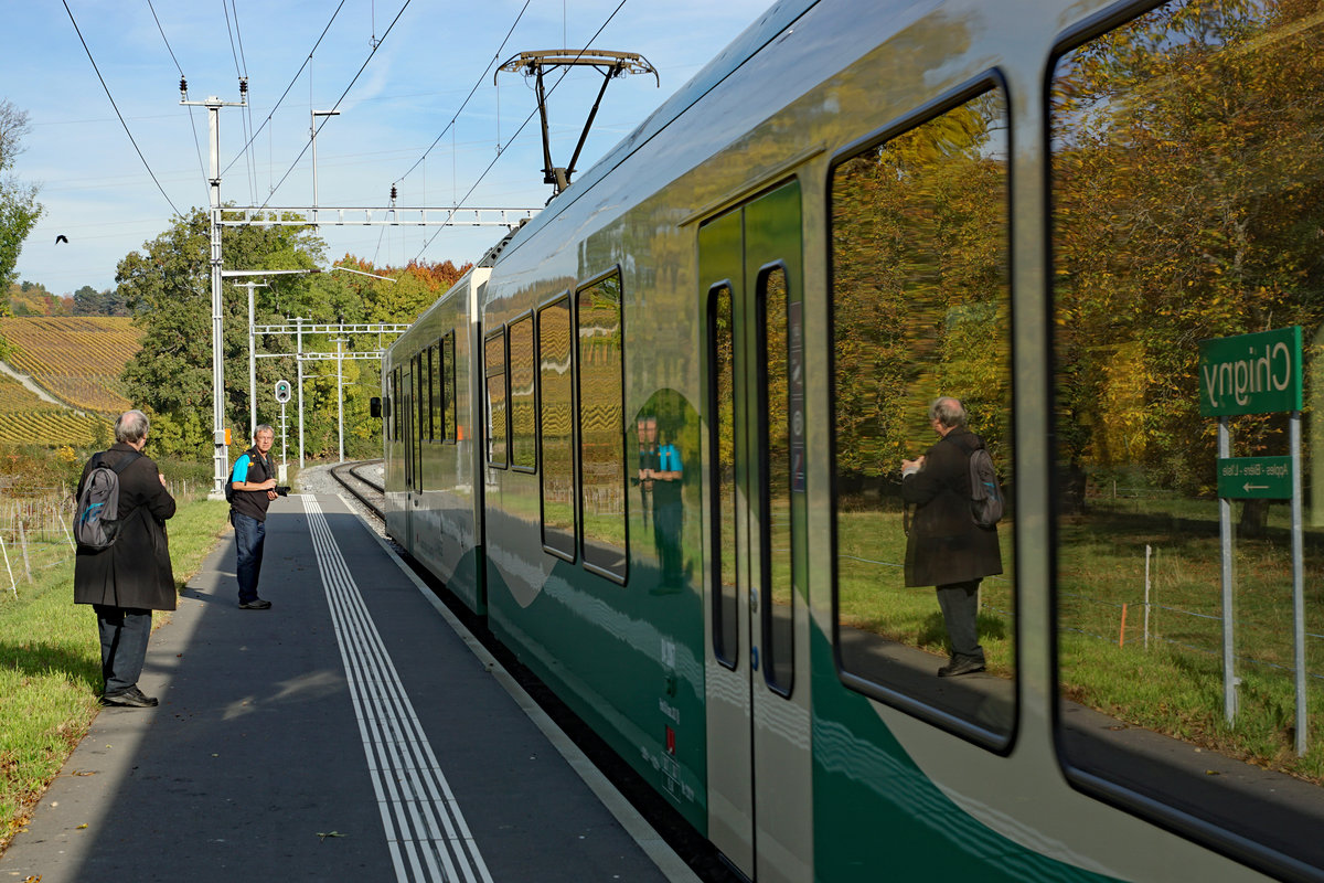 EIN GANZ BESONDERES BILD AUS DEM ARCHIV
MBC/BAM: ERINNERUNG AN DAS MINI-BAHNBILDER-TREFFEN VOM 17. Oktober 2017
an der Strecke der Chemin de fer Bière–Apples–Morges anlässlich der Zuckerrübenernte.
Während Stefan Wohlfahrt und Peter Ackermann auf der neuen Station Chigny auf die Weiterfahrt nach Bussy-sur-Morges warteten, ahnten sie nicht, dass soeben ein tolles Bild einer Spiegelung auf dem neuen MBC Triebzug von ihnen entstanden ist.
Anmerkung zur Aufnahme: Die langjährigen Fotografen von Bahnbilder.de sind mit der Veröffentlichung einverstanden.
Foto: Walter Ruetsch   

