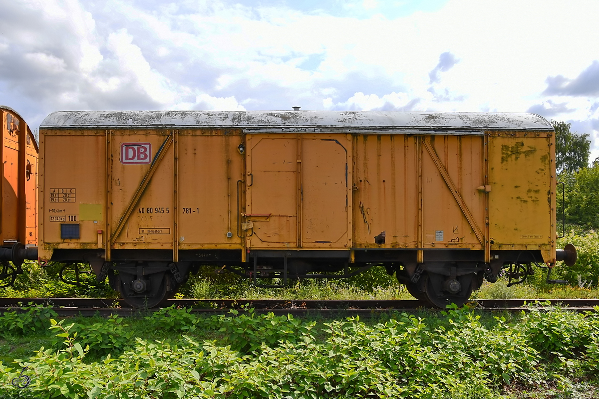 Ein gedeckter Güterwagen war Anfang September 2019 in Gelsenkirchen zu sehen.