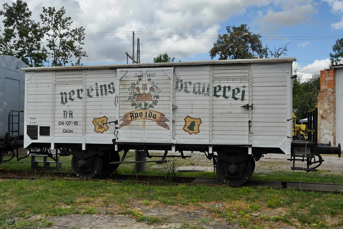 Ein Güterwagen Mitte August 2018 im Eisenbahnmuseum Weimar.