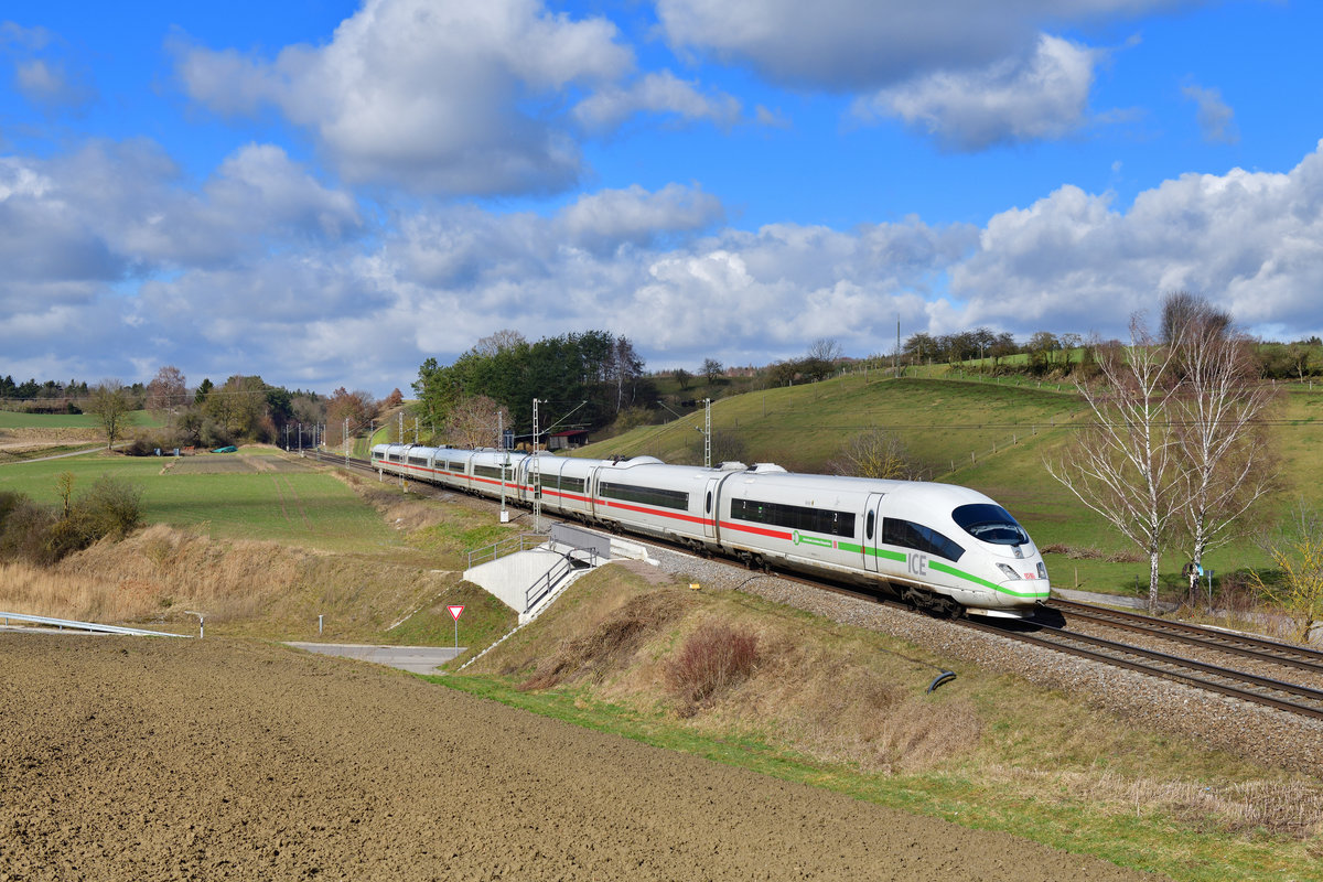 Ein ICE 3 am 28.02.2020 bei Fahlenbach.