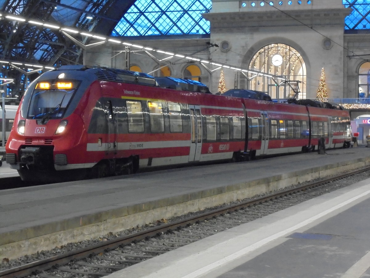 Ein kleiner Hamster 442 145 als RE 18 Dresden Hbf - Ruhland. Aufgenommen von Gleis 6 am Hauptbahnhof Dresden.