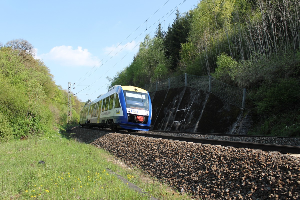 Ein Lint 41 der Bayerischen Regiobahn kurz vor der Einfahrt in Eichstätt Bahnhof am 30.04.2014