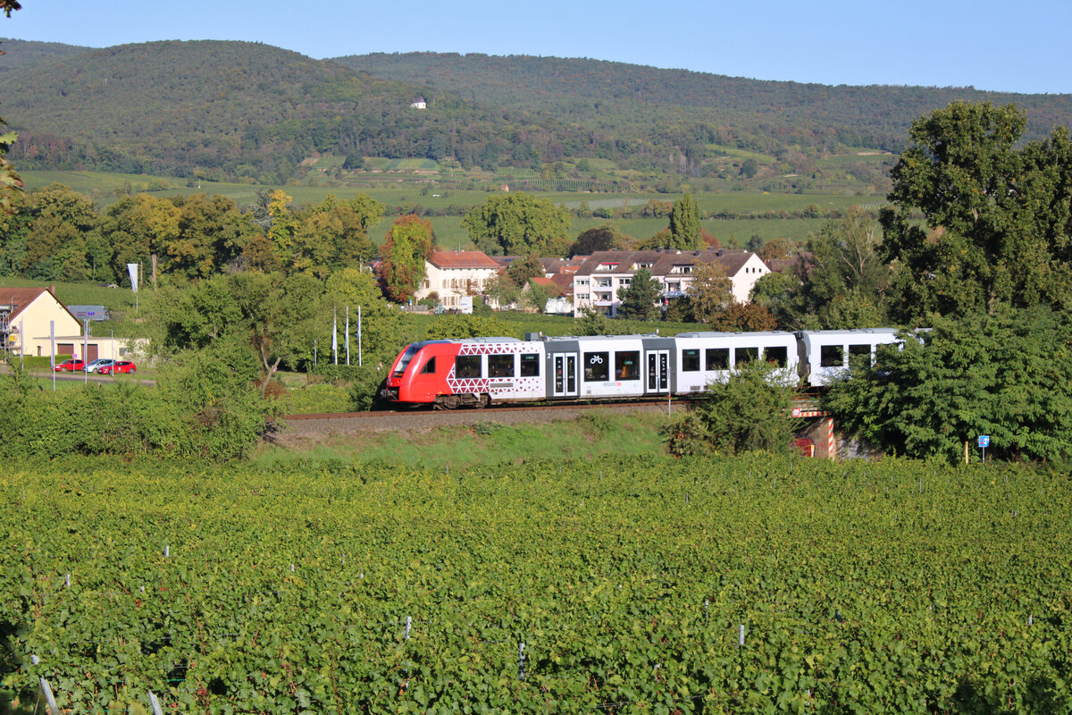 Ein Lint der Baureihe 623 von DB Regio dieselt über die Pfälzische Nordbahn zur Fahrt nach Neustadt(Weinstraße)Hbf. Hier zwischen Deidelsheim und Mußbach.