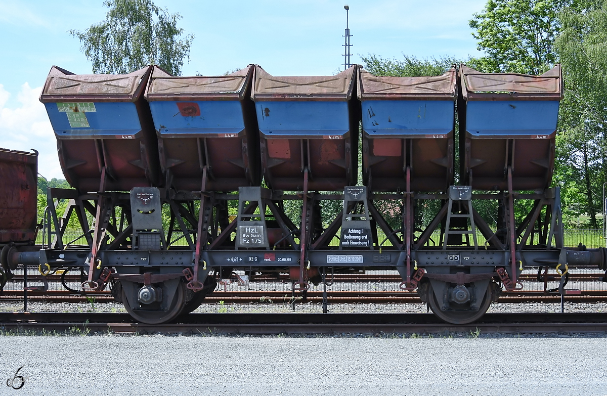 Ein Muldenkippwagen war Anfang Juni 2019 im Deutschen Dampflokomotiv-Museum Neuenmarkt-Wirsberg zu sehen.