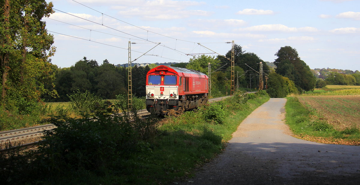 Ein Nachschuss von der Class 66 DE6308  Anja  von Crossrail kommt als Lokzug aus Montzen(B) die Gemmenicher-Rampe herunter nach Aachen-West. 
Aufgenommen an der Montzenroute am Gemmenicher-Weg.
Bei Sommerwetter am Nachmittag vom 1.9.2018.