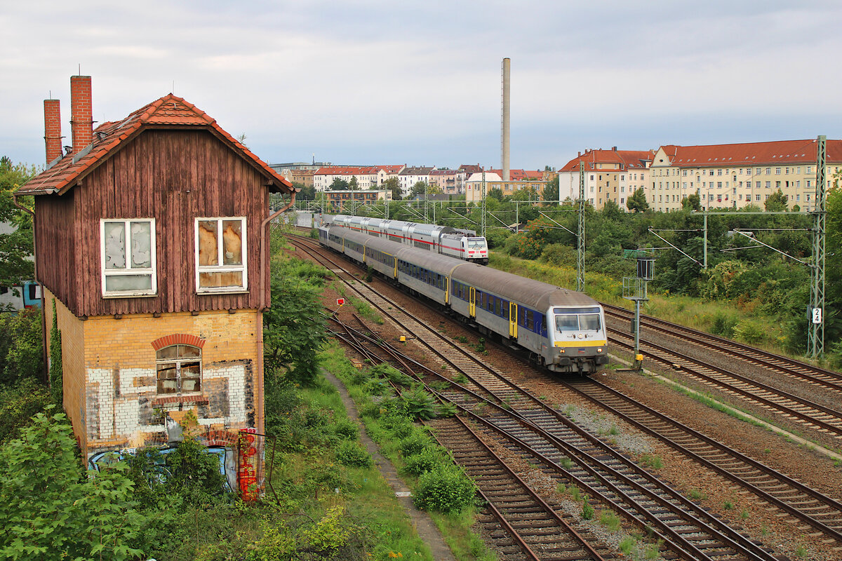 Ein RE6 der MRB verlässt Leipzig-Volkmarsdorf zur Fahrt nach Chemnitz Hbf. (21.08.2023)