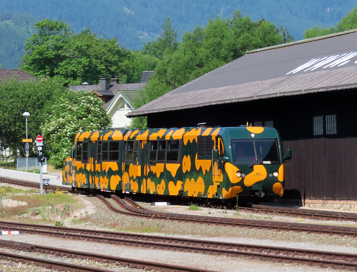 Ein 'Salamander' fährt in den Bahnhof Puchberg am Schneeberg ein. Puchberg am Schneeberg, 18.6.2023