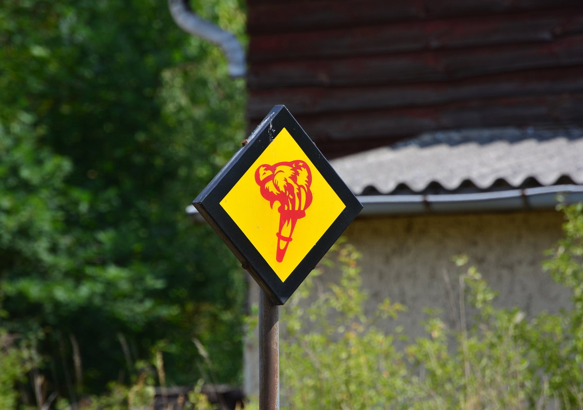 Ein Signal aus längst vergangenen Zeiten. Im Bahnhof Medewitz ließ sich noch eine Brandfackeltafel finden. Im Signalbuch ist die Brandfackeltafel als So10 bekannt und bedeutet Aschekasten schließen.

Medewitz 27.07.2018