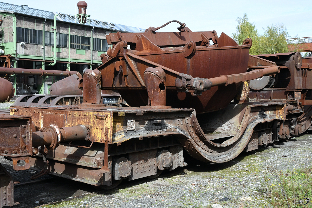 Ein in der Stahlindustrie verwendeter Schlackenwagen auf dem Museumsgelände der Henrichshütte. (Hattingen, September 2017)