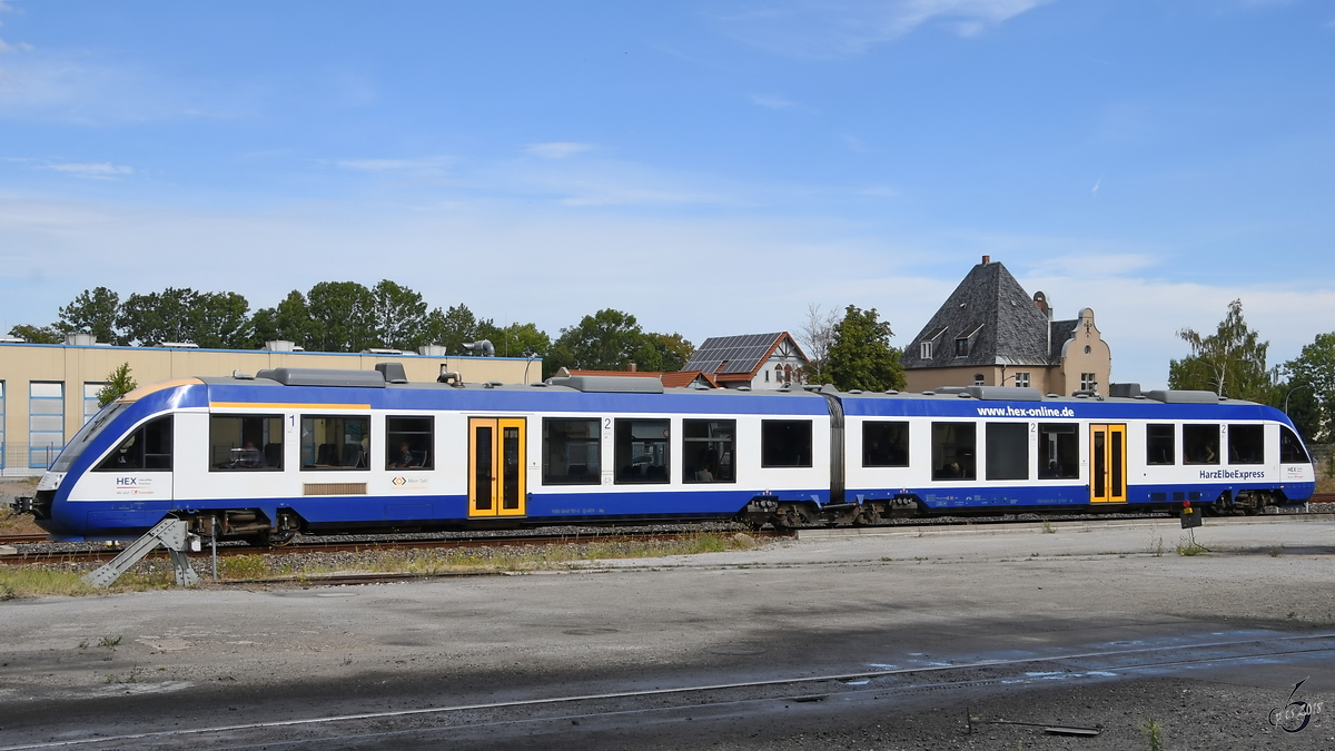 Ein Triebwagen vom Typ Lint 41 vom HarzElbeExpress Anfang August 2018 in Wernigerode.