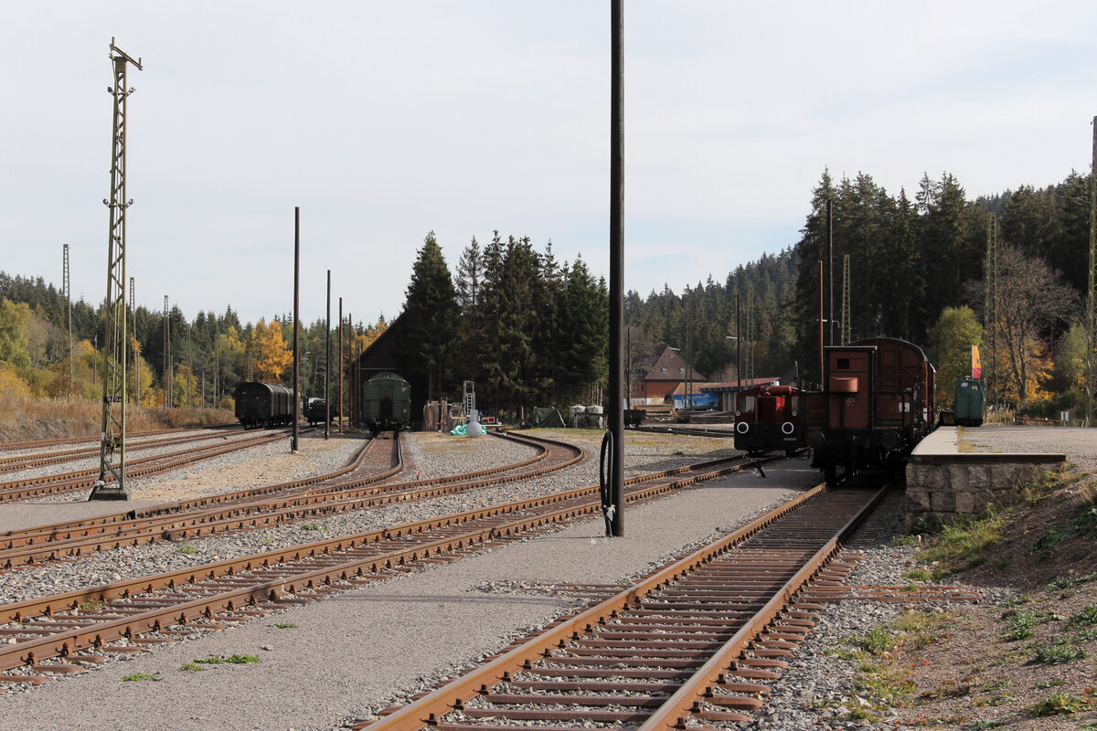 Ein Überblick über das Gelände der IG 3-Seenbahn Seebruck am Schluchsee, aufgenommen am 24.10.2015.