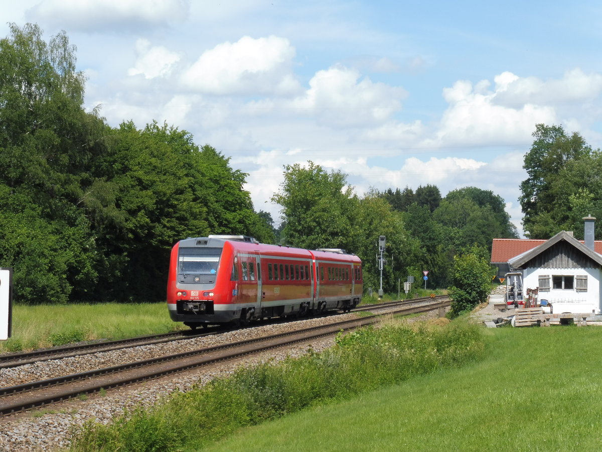 Ein VT612 von Reigo Bayern als RE Augsburg Hbf -> Lindau Hbf im Juni 2018 bei Hergatz