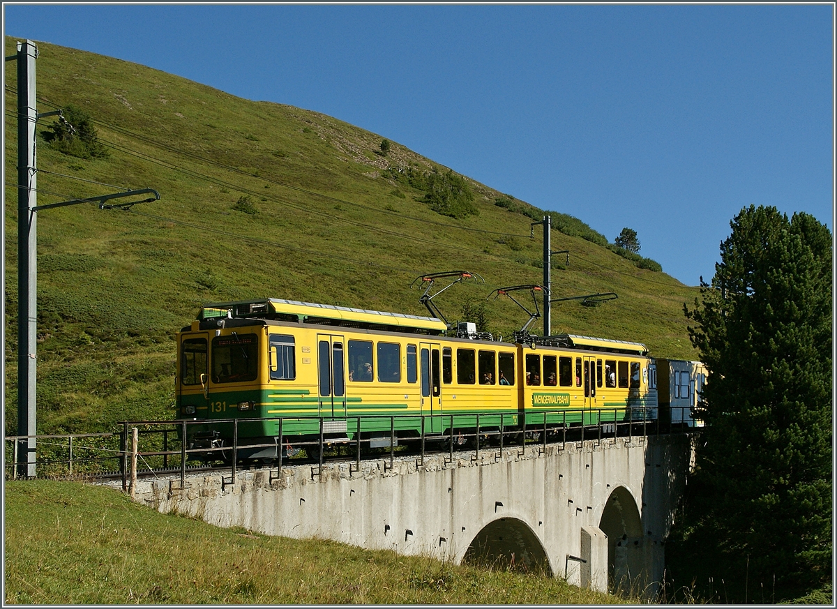 Ein WAB Zug zwischen der Kleinen Scheidegg und der Wengeneralp. 21. Aug. 2013