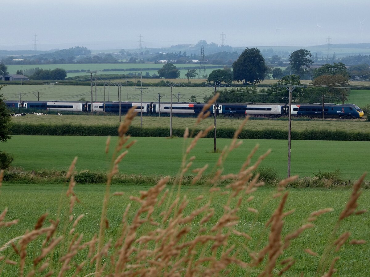 Ein Zug der Avanti-West-Coast (Class390)durchf�hrt die Landschaft 
n�chst Gretna-Green; 260728