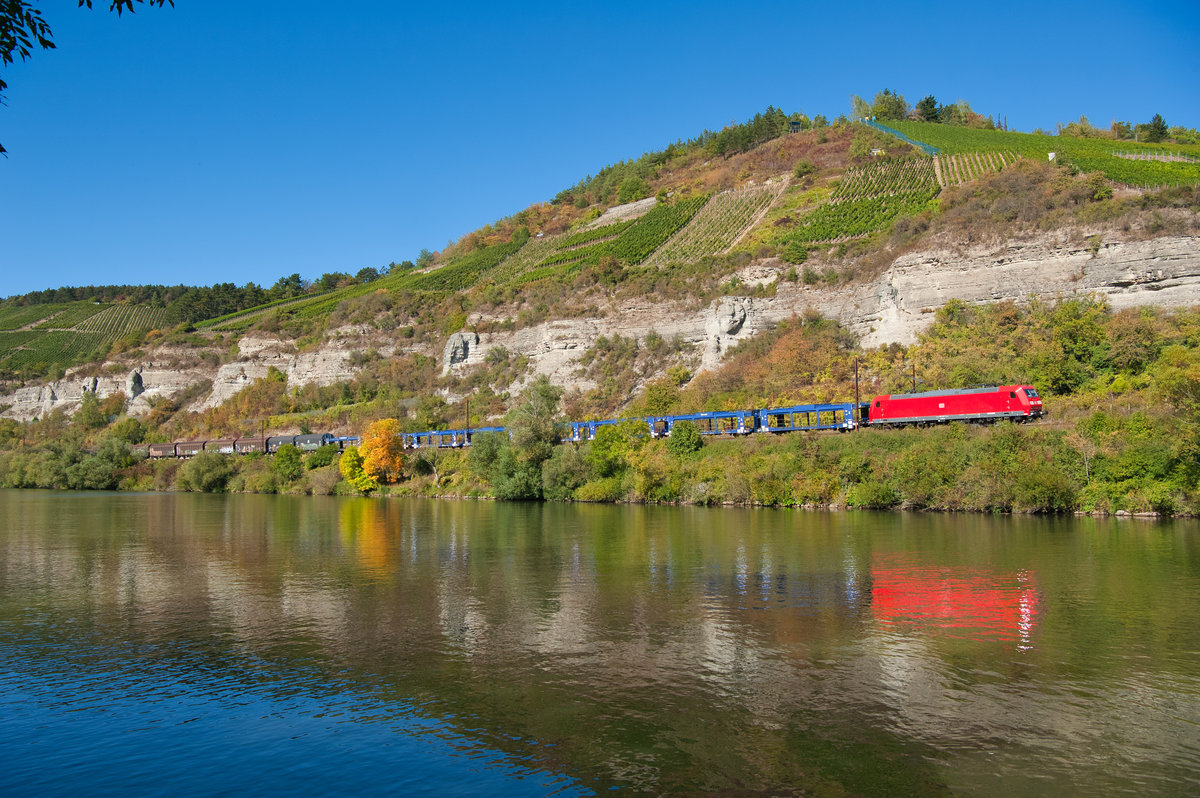 Eine 185.1 mit einem gemischten Güterzug bei Karlstadt Richtung Würzburg, 21.09.2019