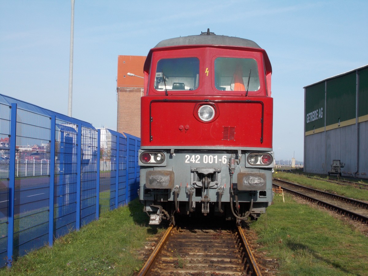 Eine Freude ist es immer wieder die 242er an zu treffen,so auch am 30.Oktober 2014 als sie wieder einmal im Stralsunder Nordhafen stand und durch den Zaun sich ablichten ließ.