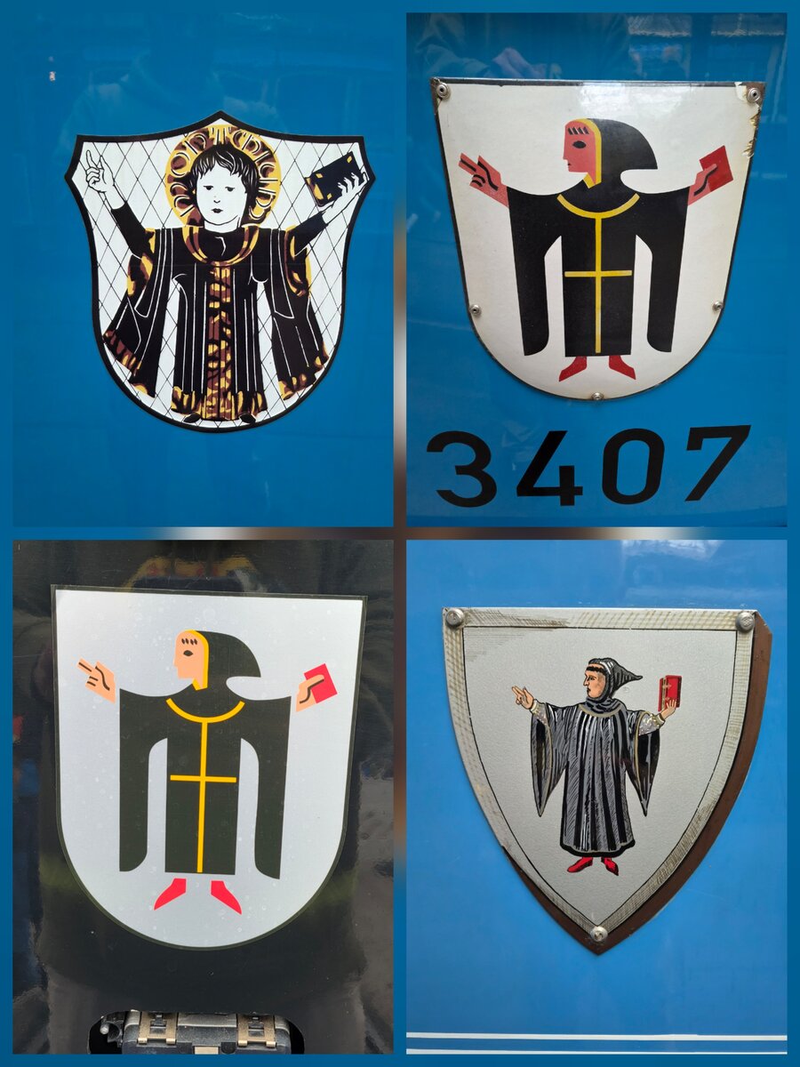 Eine Kollage der Münchner Kindl Wappen welche ich auf den historischen Straßenbahn entdecken konnte beim Tag der offenen Türe am Betriebshof der MVG in der Einsteinstrasse zum 150 Geburtstag der Münchener Straßenbahn am 18.10.26. 