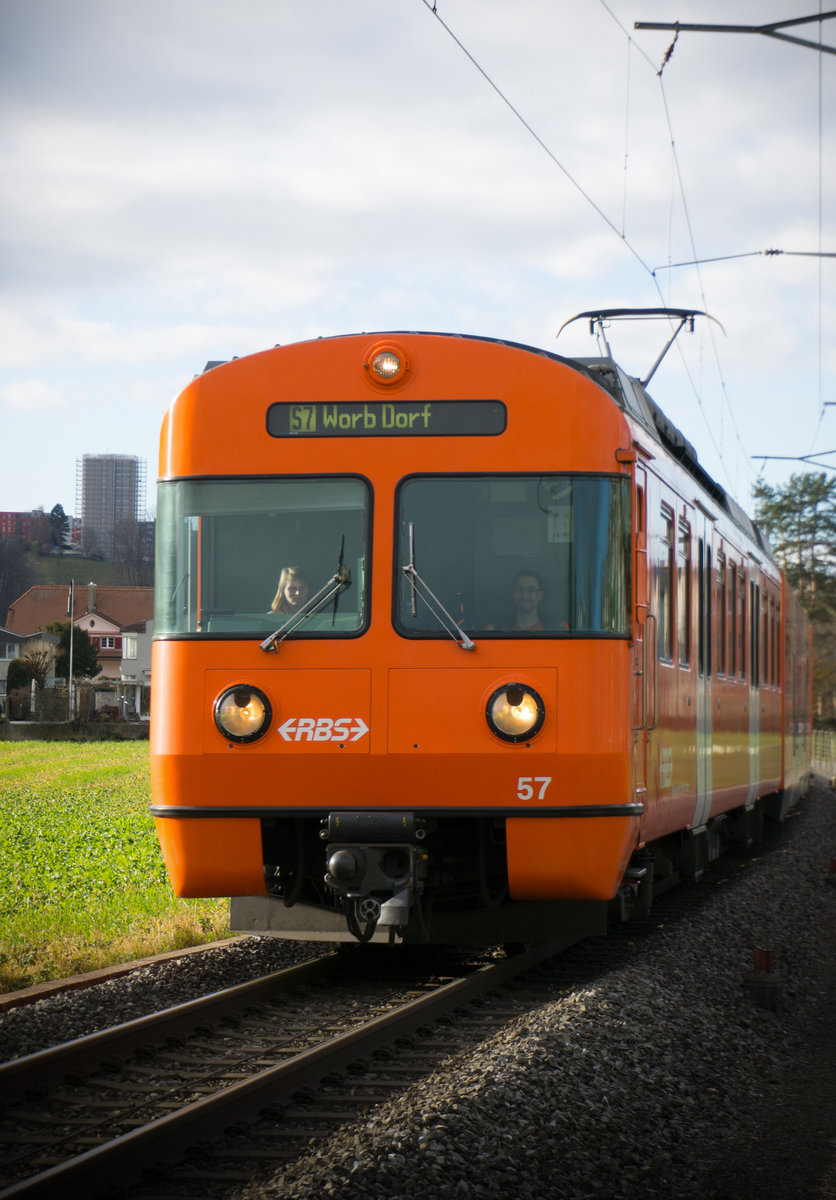 Eine der letzten Fahrten des RBS Mandarinli Be 4/12 57 am Samstag, 14.12.2019