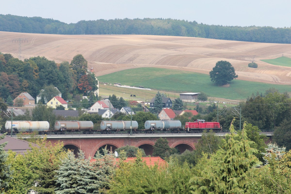 Eine Unbekannte BR 294 fhrt am 24.09.2013 ber dem Rmertalviadukt, sie kam mit der bergabe aus Richtung Werdau dem Endziel Zwickau entgegen. 