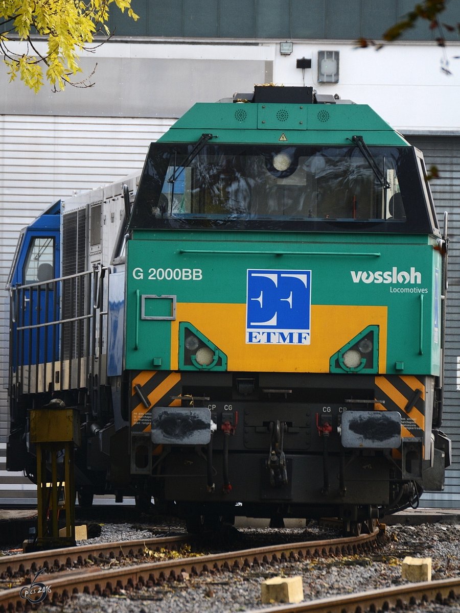 Eine Vossloh G 2000BB der ETMF im Oktober 2016 in Hattingen.