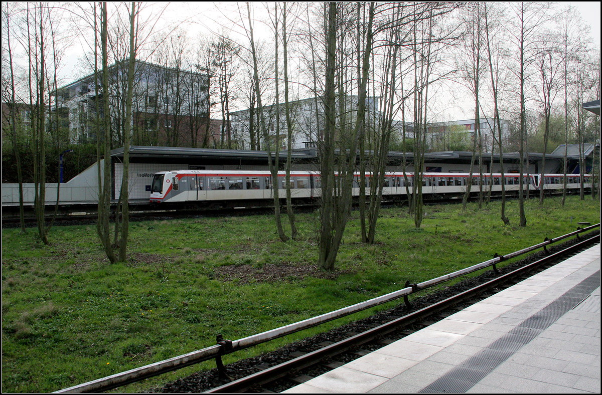 Eine Wiese mit Bäumen -

liegt zwischen den beiden Seitenbahnsteigen der im Einschnitt liegenden U-Bahnstation Legienstraße an der Hamburger U-Bahnlinie U2. Die Gleise weiten sich hier auf, für den im Anschluss folgenden Betriebshof Billstedt.

11.04.2012 (M)