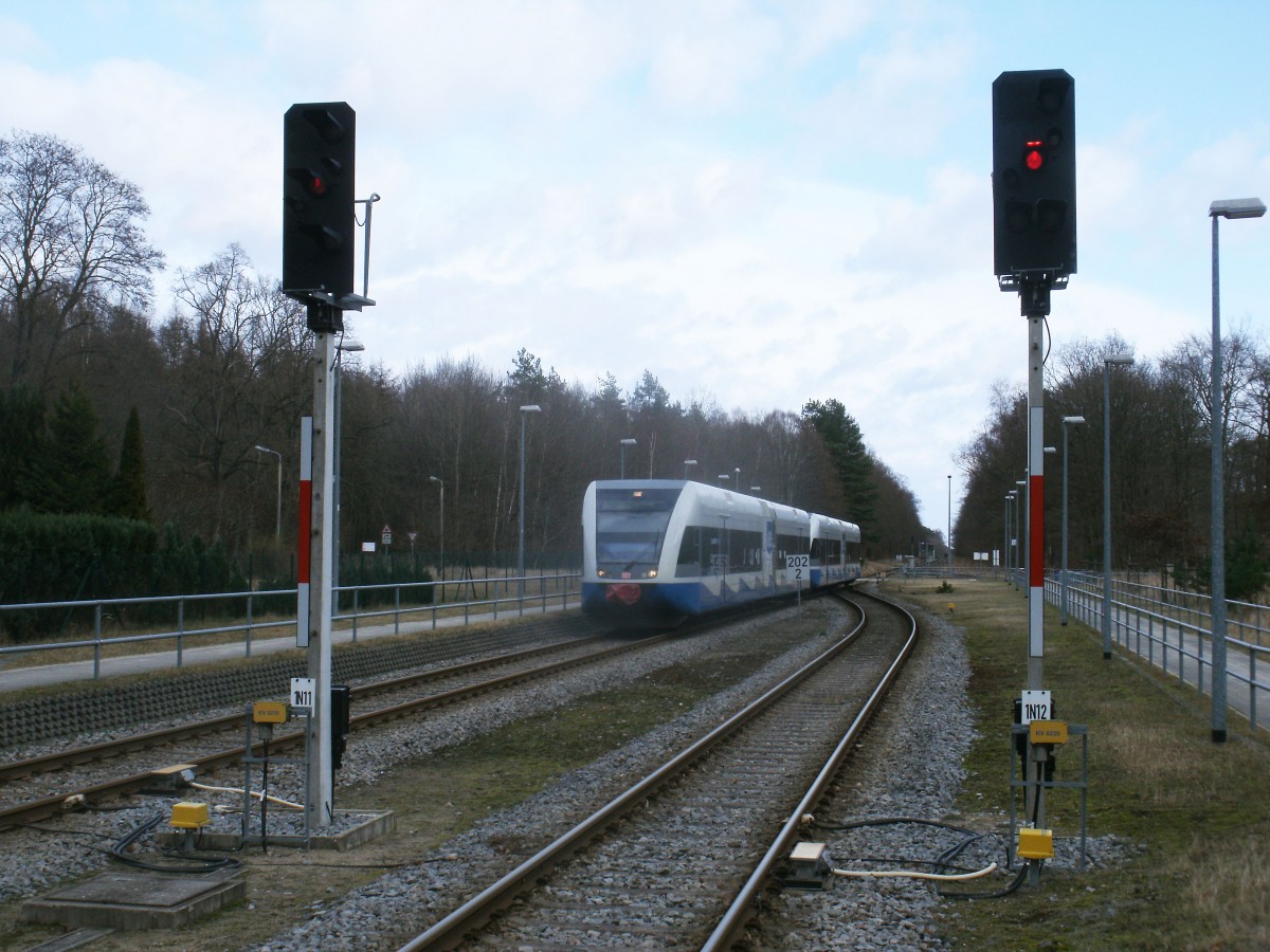 Einfahrt 646 102 und 646 111,am 16.Februar 2014,in Buddenhagen.