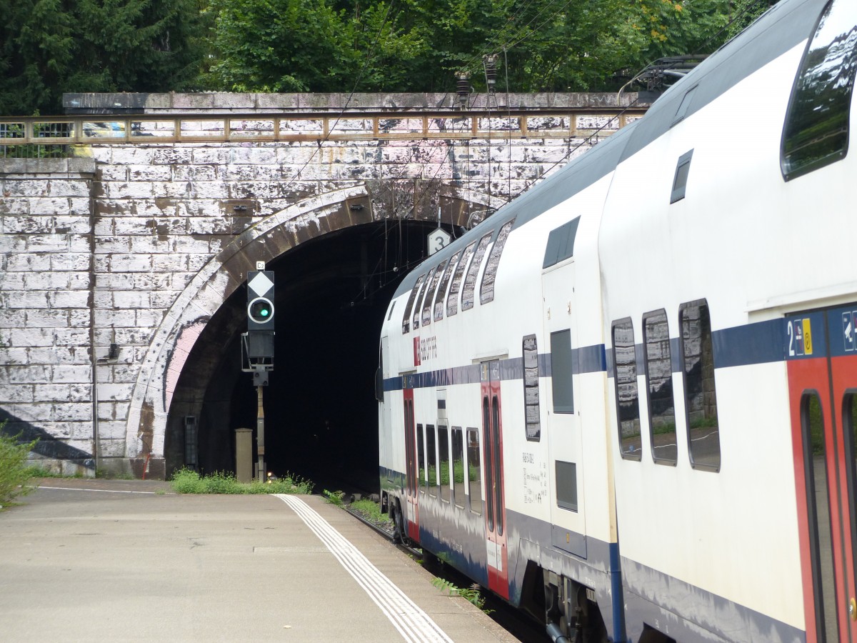 Einfahrt in den S-Bahn-Tunnel. In der Zürcher Innenstadt verkehren die S-Bahnen häufig unterirdisch. Zürich Enge, 1.8.2015