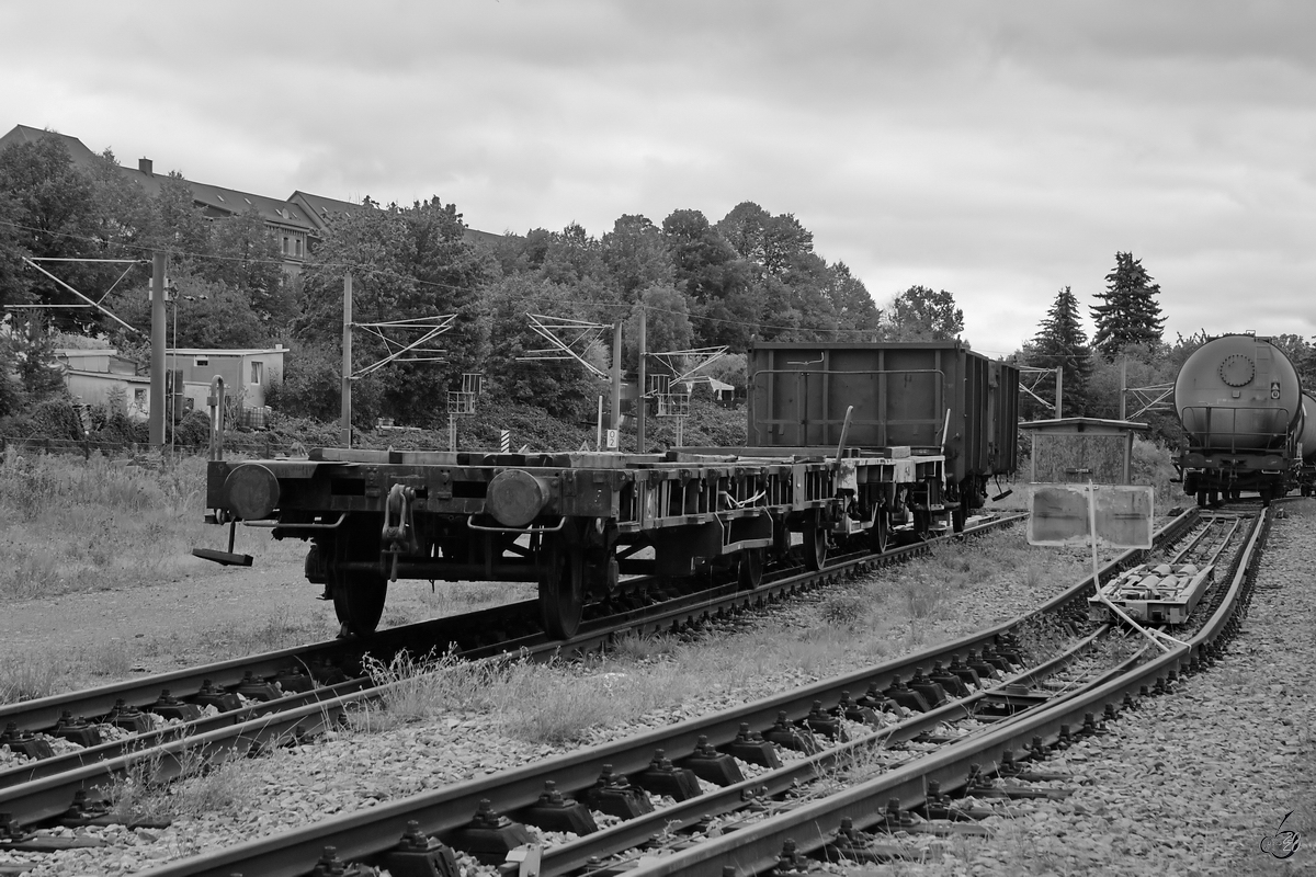 Einige Güterwagen standen im Bereich der Seilablaufanlage des sächsischen Eisenbahnmuseums in Chemnitz-Hilbersdorf. (September 2020)