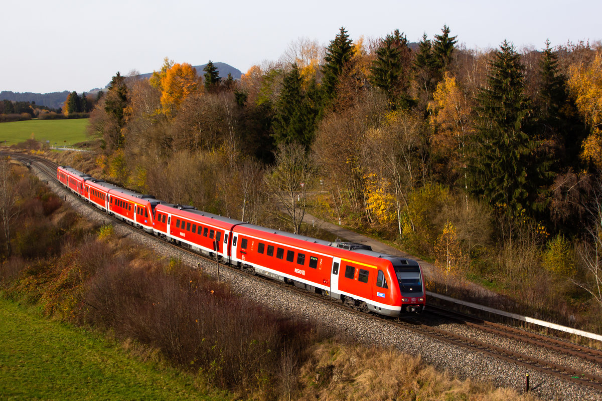 Einige Triebwagen der Br 612 bei Martinszell. 8.11.20