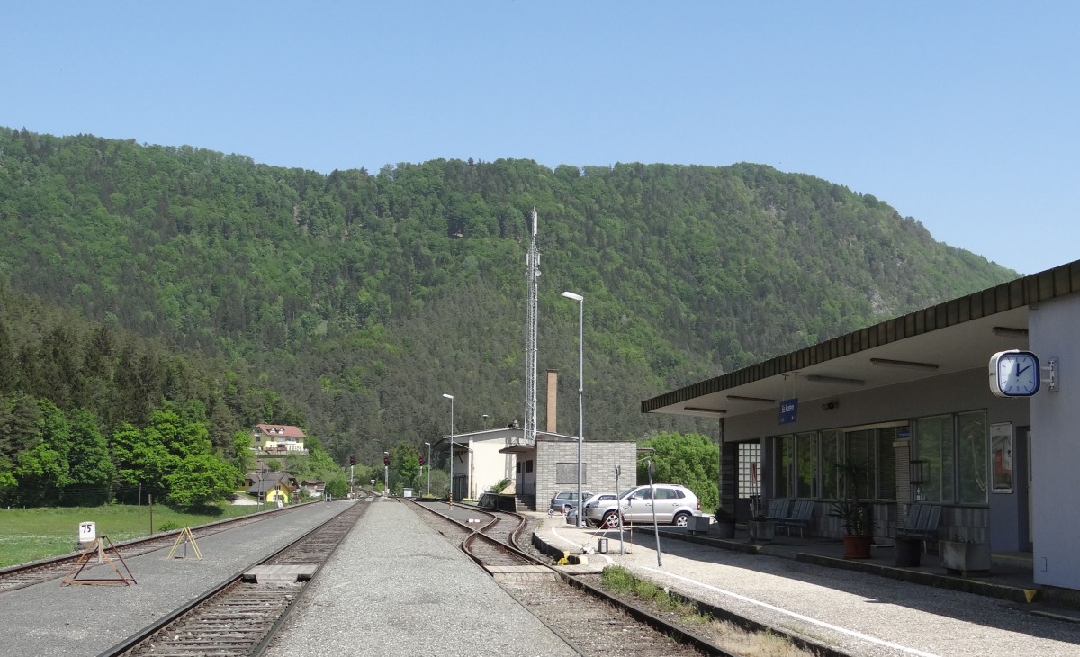 Eis-Ruden 2015-05-06, nördlichster Bahnhof der Jauntalbahn