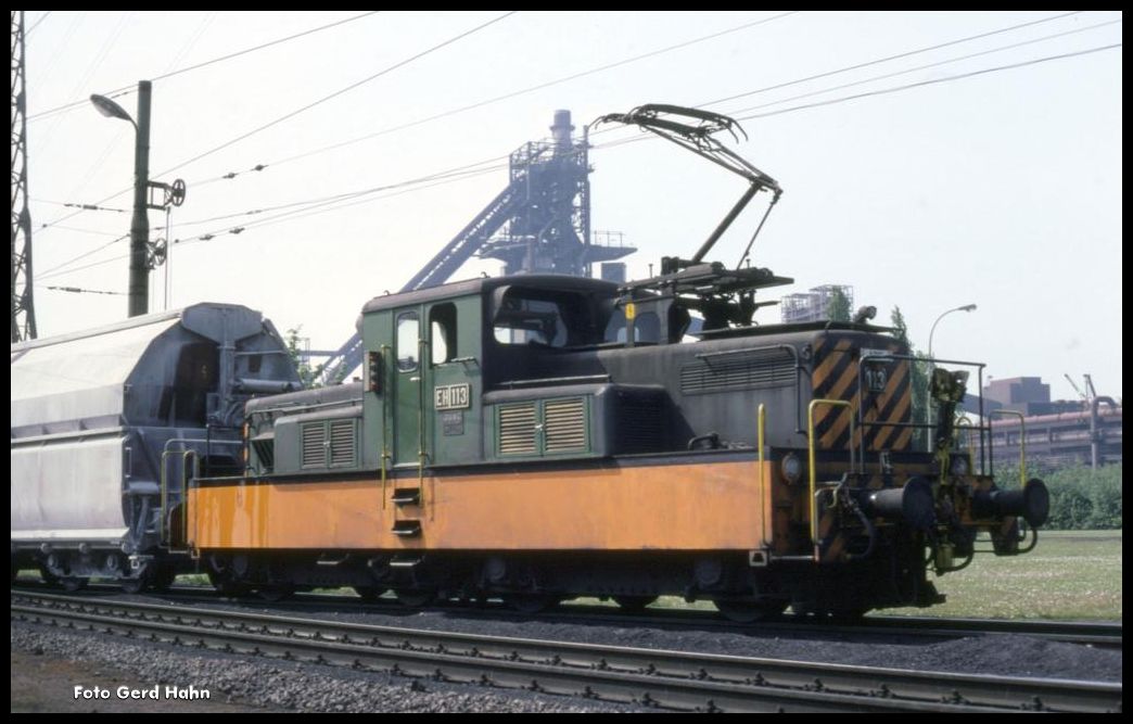 Eisenbahn und Häfen Elektrolok 113 am 11.5.1991 in Gladbeck.
