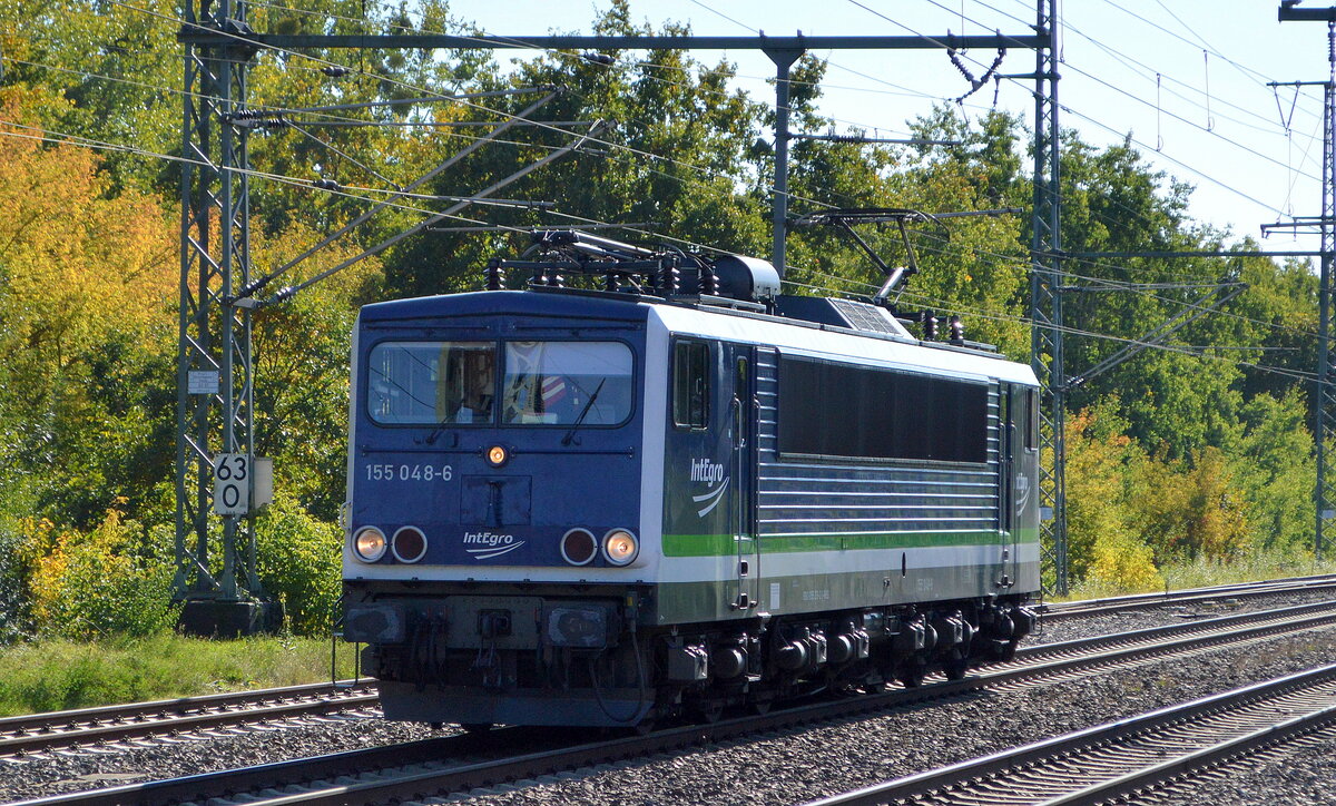 Eisenbahnbau- und Betriebsgesellschaft Pressnitztalbahn mbH, Jöhstadt (PRESS) mit der IntEgro  155 048-6  (NVR:  91 80 6155 213-2 D-PRESS ) am 10.10.22 Durchfahrt Bahnhof Golm.