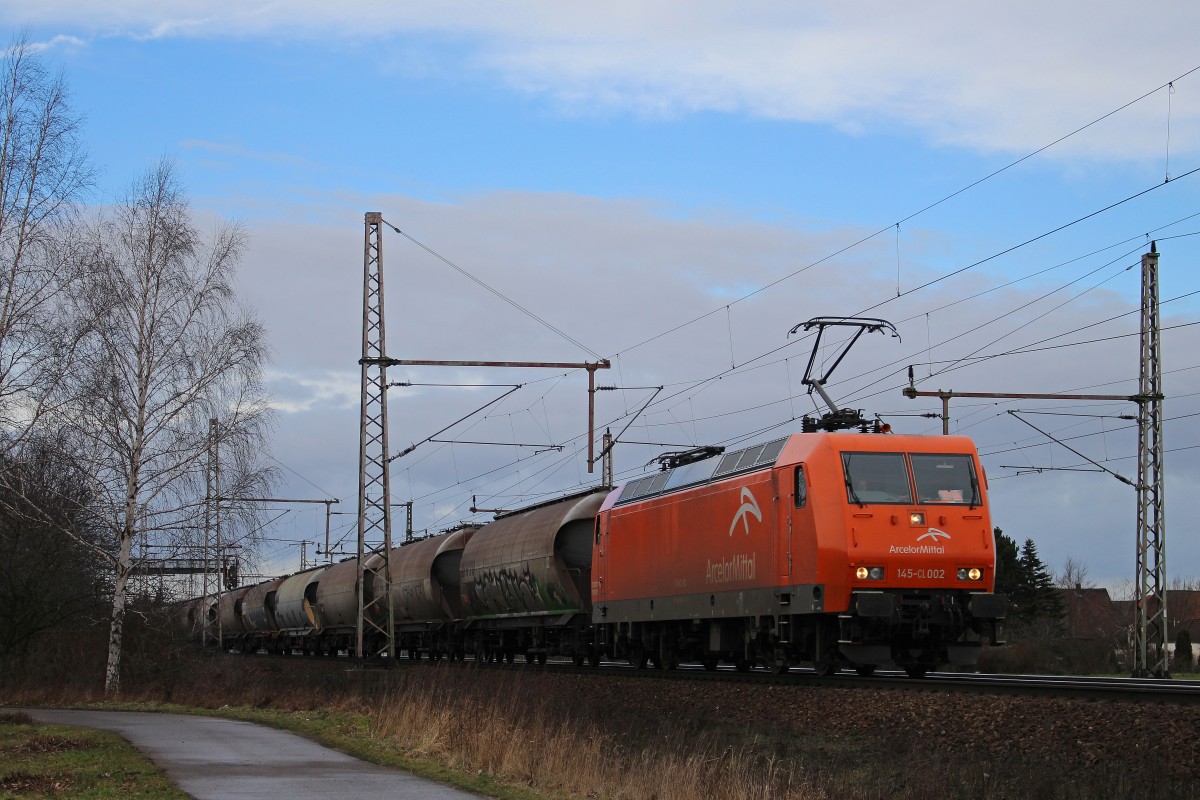 EKO/Arcelor Mittal 145-CL 002 am 15.2.14 mit einem Staubzug in Dedensen-Gümmer.