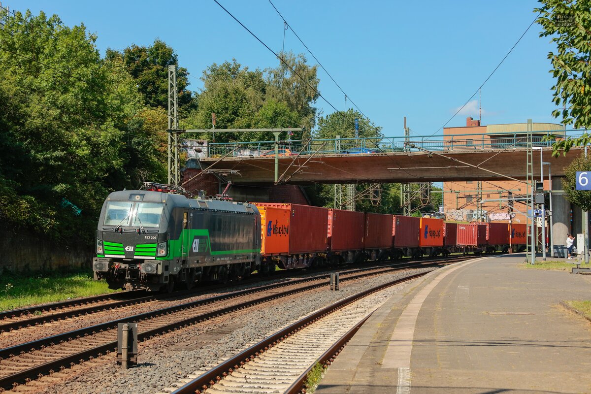 ELL 193 209 mit Containerzug in Hamburg Harburg, August 2025.