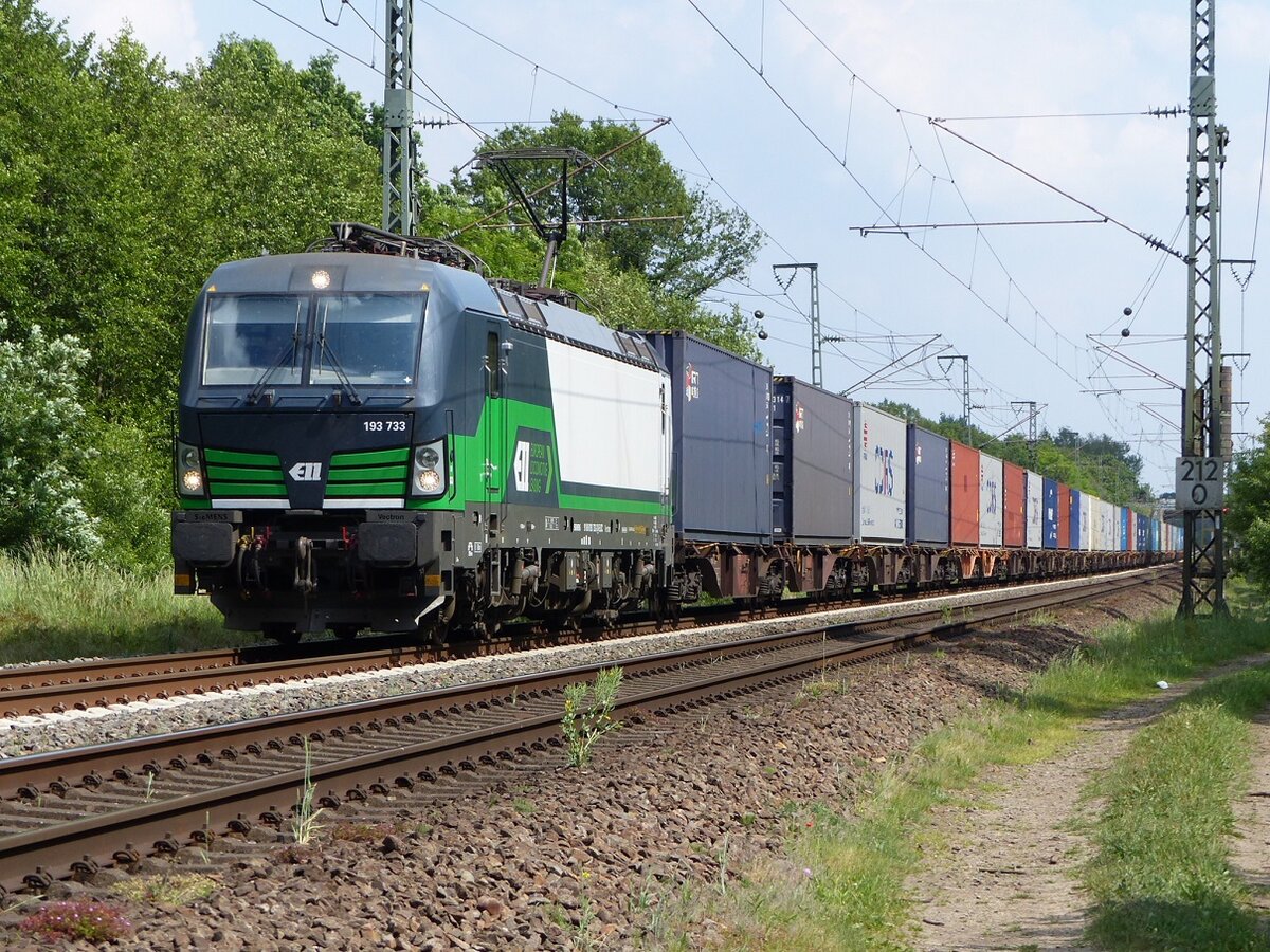 ELL 193 733 mit Containerzug in Rheine=Bentlage, 27.05.2020