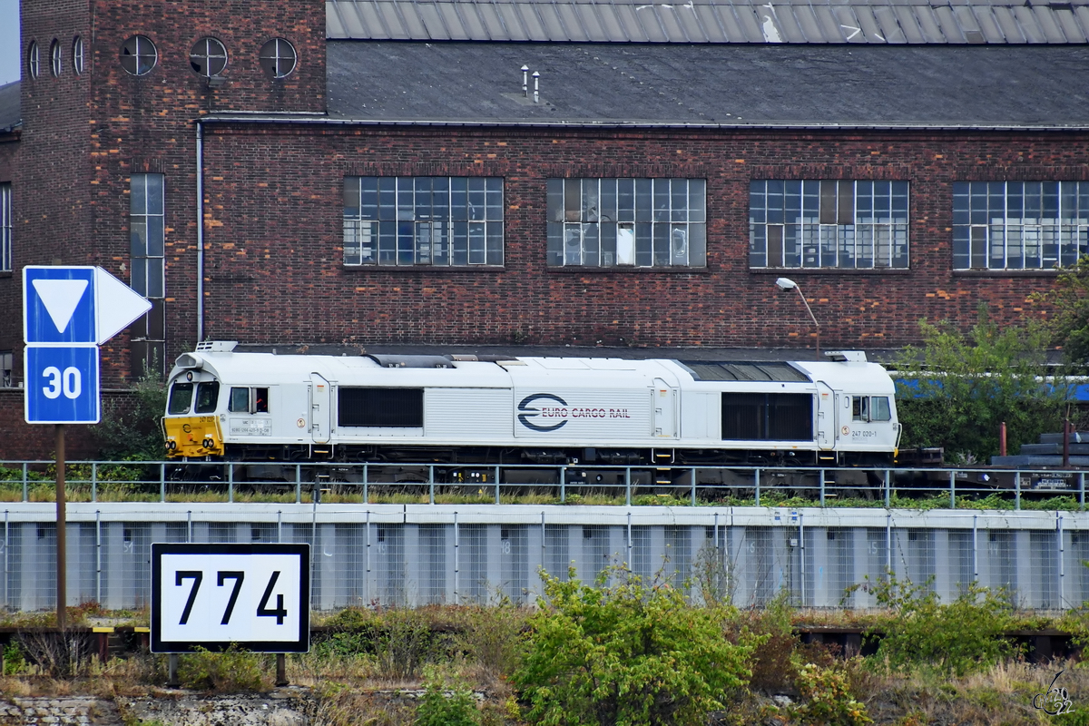 Ende August 2022 war in Duisburg-Wanheimerort die Diesellokomotive 247 020-1 zu sehen.