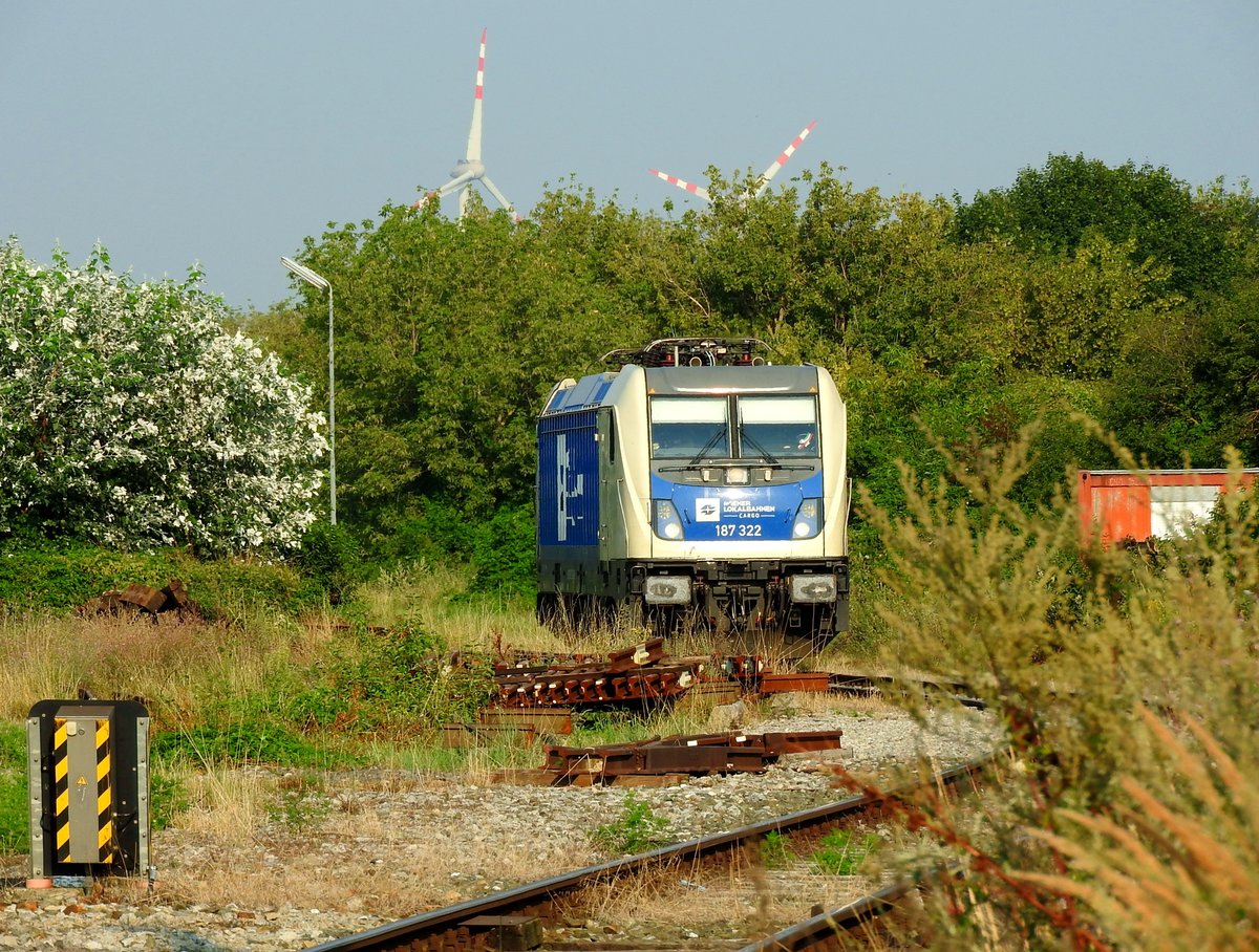  Energiewende, Grüner-Strom ;  187 322-3(D-WLC) der  Wiener-Lokalbahn  fährt am Anschlußgleis Bunge-Austria, bei Bruck/Leitha, ; 200811