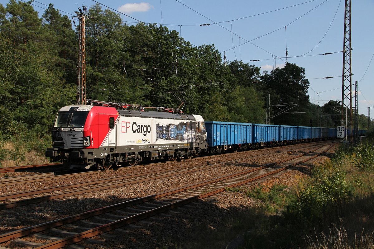 EP Cargo 383 060 mit Kohlezug von Polen bei der Durchfahrt in Fangschleuse Richtung Berlin.