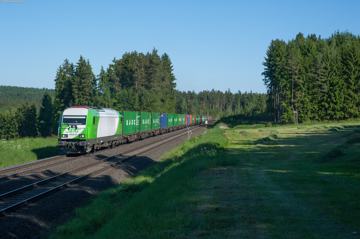 ER20-01 mit dem Containerzug nach Hamburg bei Pechbrunn, 27.05.2017