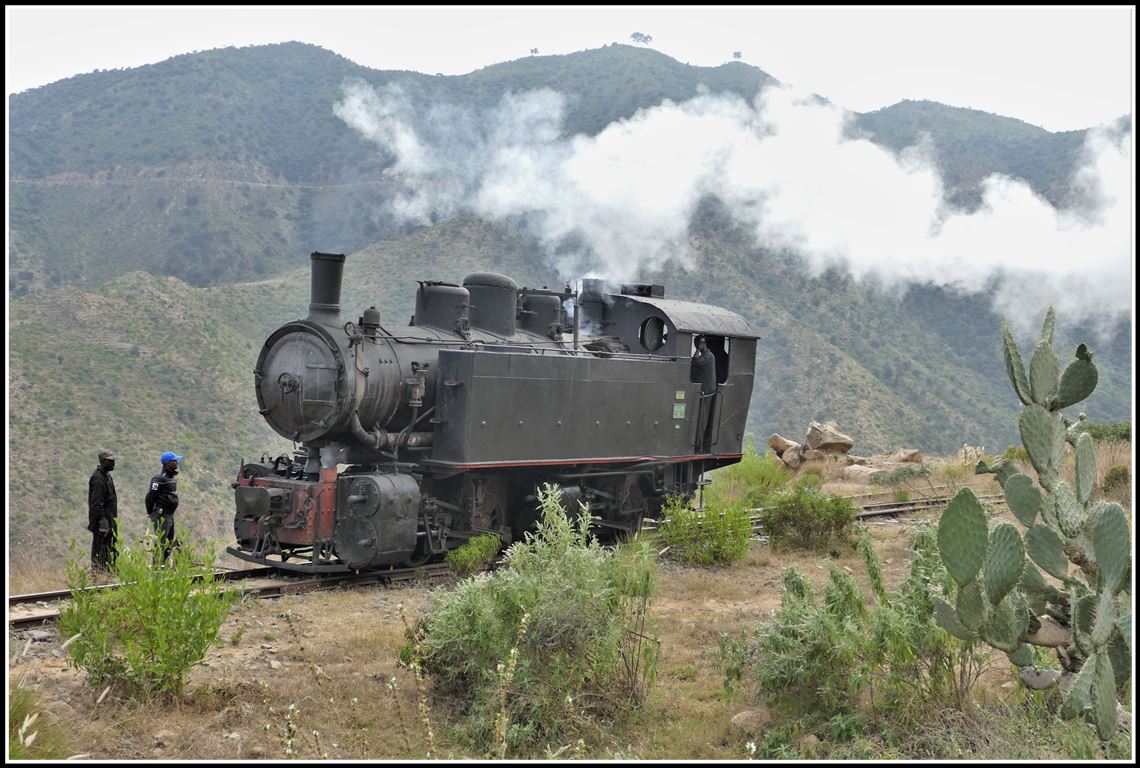 Eritrean Railways 442.56 kommt vollgetankt zurück zur Ausweichstelle Lessa. (17.01.2019)