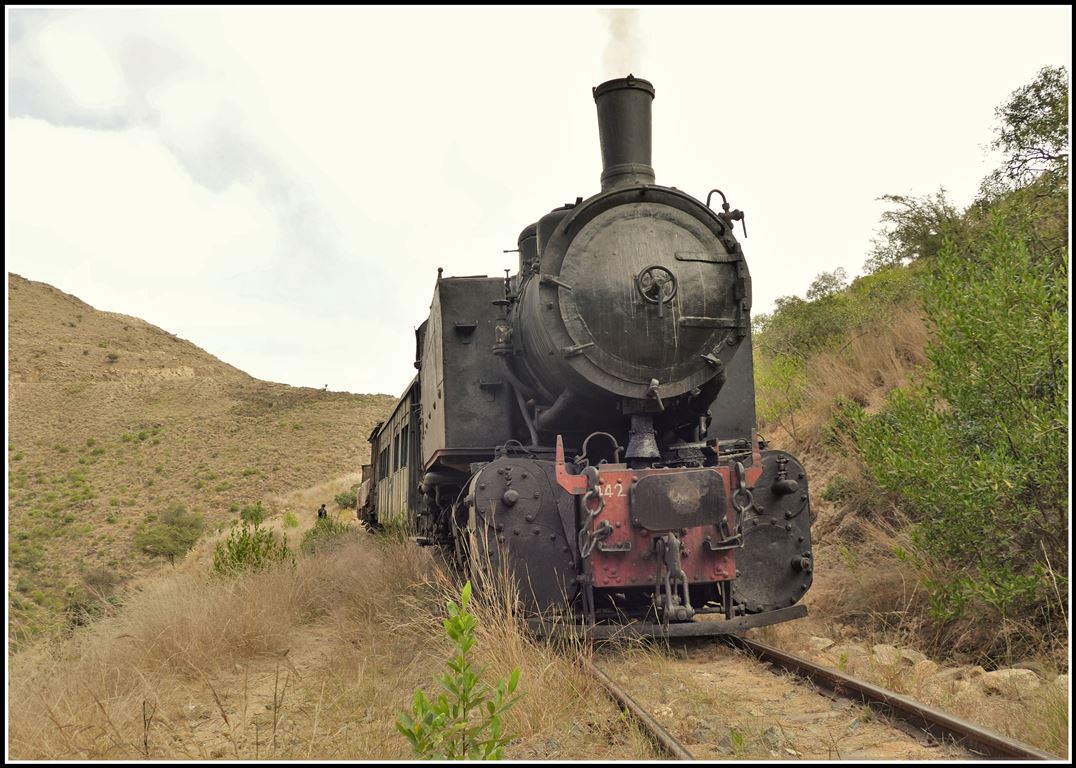 Eritrean Railways steamtrain special mit Mallettlok 442.56 muss einmal mehr Dampf machen. (17.01.2019)