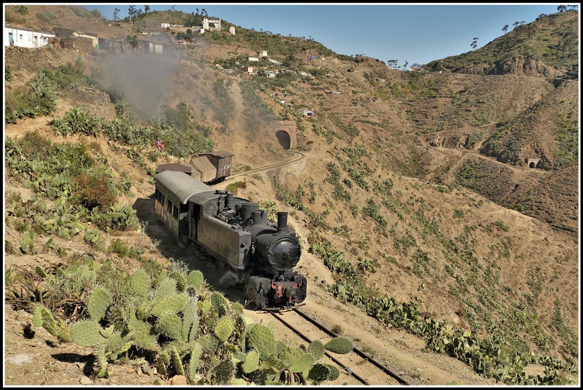 Eritrean Railways steamtrain special mit Mallet 442.56 zwischen Arbaroba und Shegerini 2000m - 2200m ü/M.  (18.01.2019)