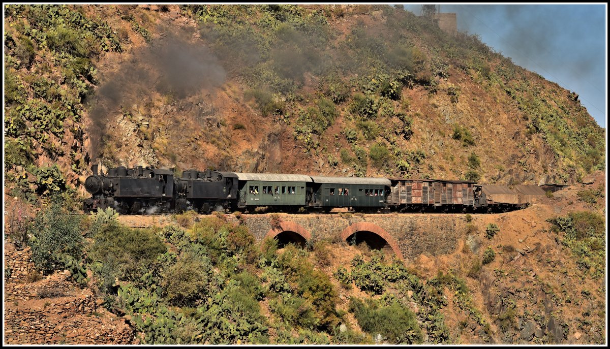 Eritrean Railways steamtrain special mit 442.55 und 442.56 zwischen Shegerini und Asmara auf rund 2200m ü.M. (18.01.2019)