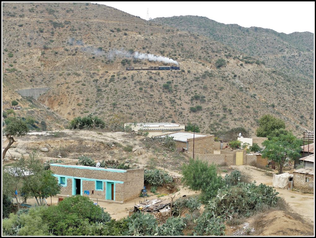 Eritrean Railways steamtrain special in Nefasit. Zu dem Zeitpunkt wusste ich noch nicht, dass ich dem Zug 3km hinterherlaufen musste. Mangels Dampf kam er nicht mehr zurück. (17.01.2019)